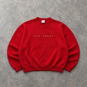 Vintage Santee Sweatshirt Mens XL Red Las Vegas‎ Heavyweight Fleece USA Crewneck